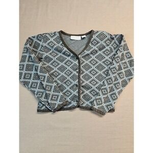 Country Tease by Adobe Rose Geometric Diamond Print Button Cardigan Womens L